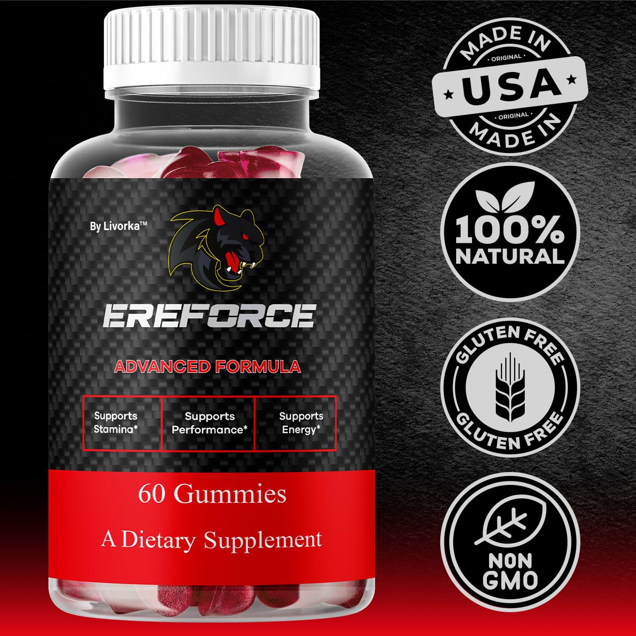 Close-up of Ereforce Gummies natural ingredients label