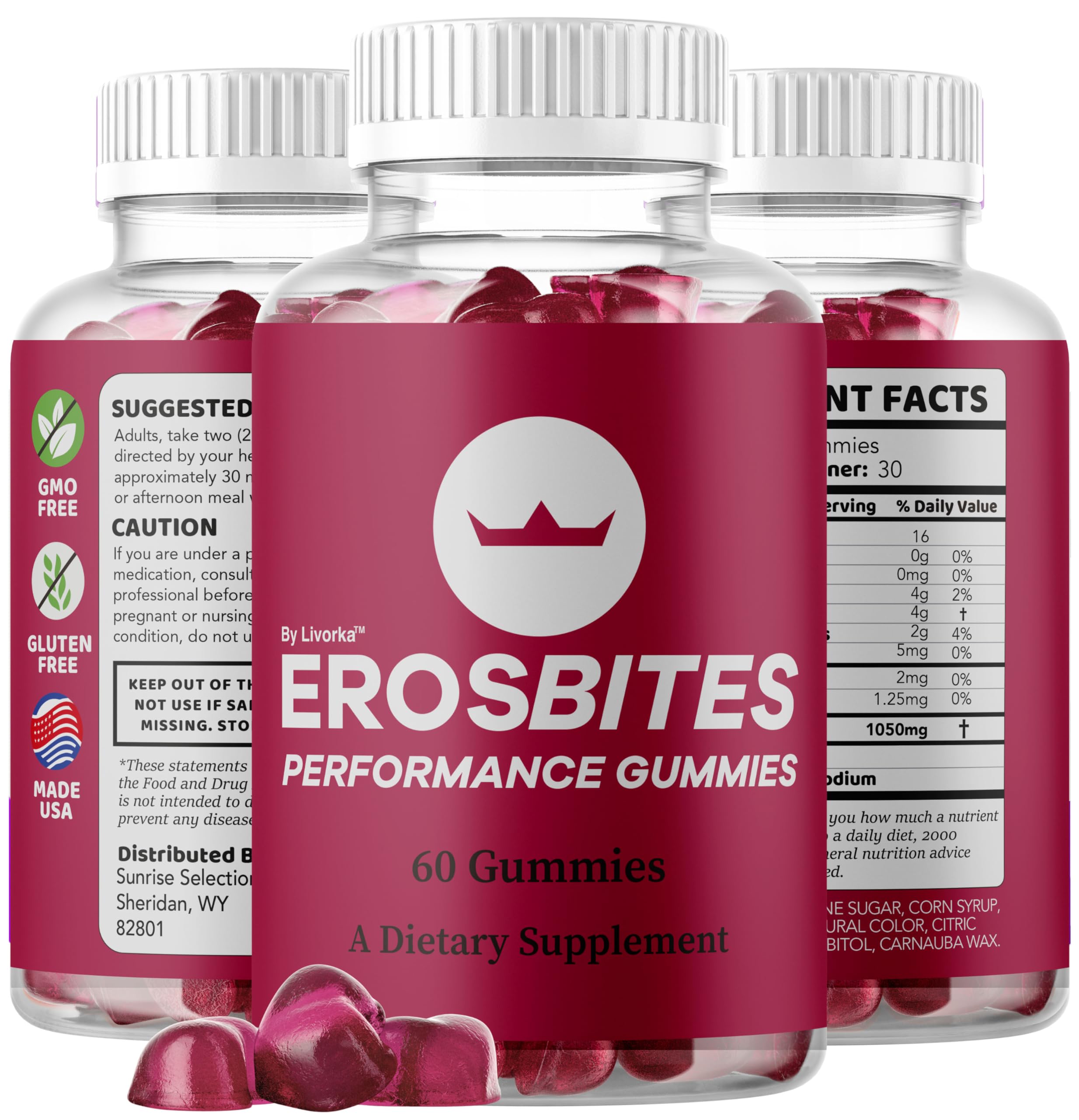 Eros Bites Gummies 120-count two-month supply layout