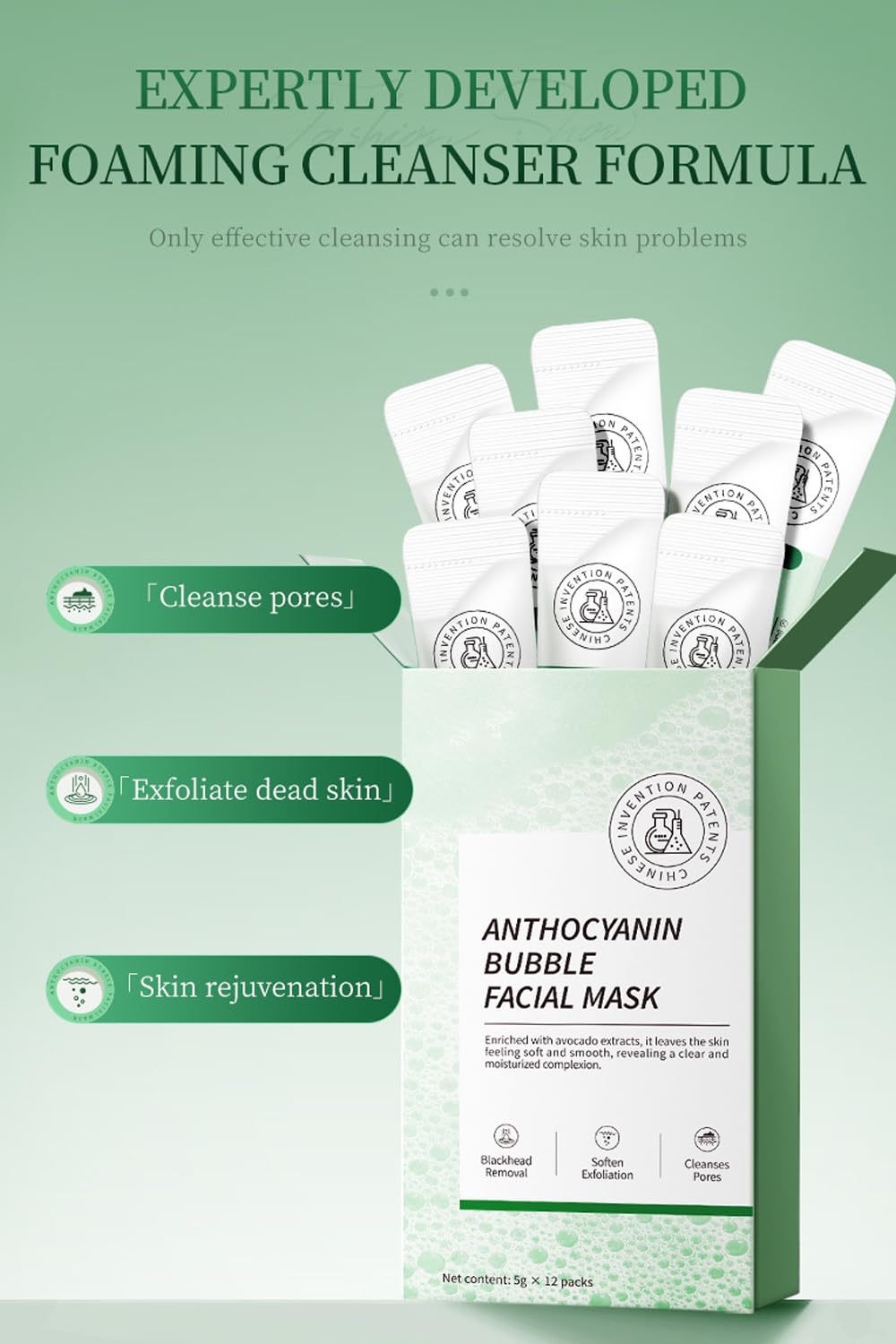 ERRECI Anthocyanin Bubble Face Mask strengthens skin barrier and elasticity.
