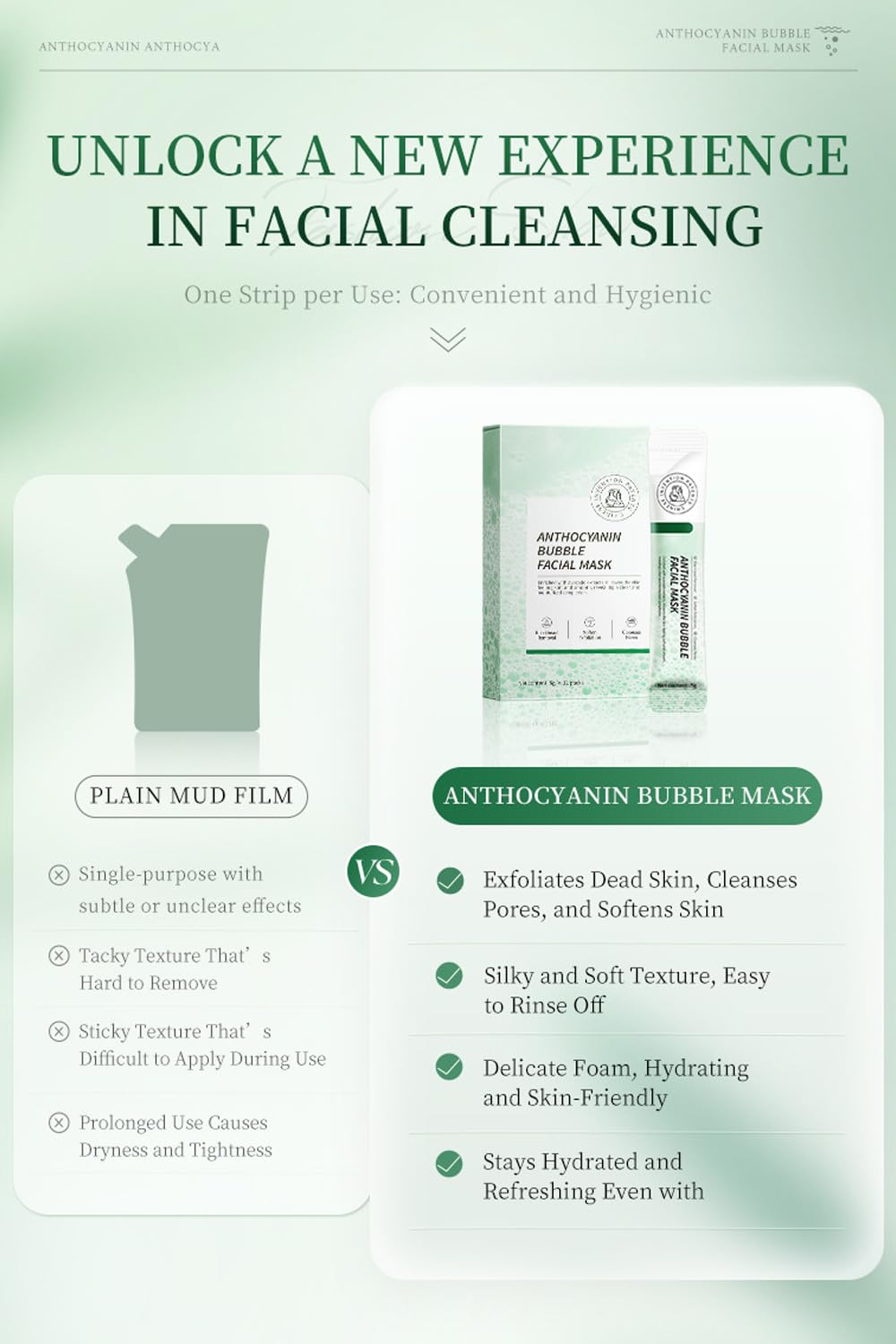 ERRECI Anthocyanin Bubble Face Mask uses portable single-use sachets for travel.