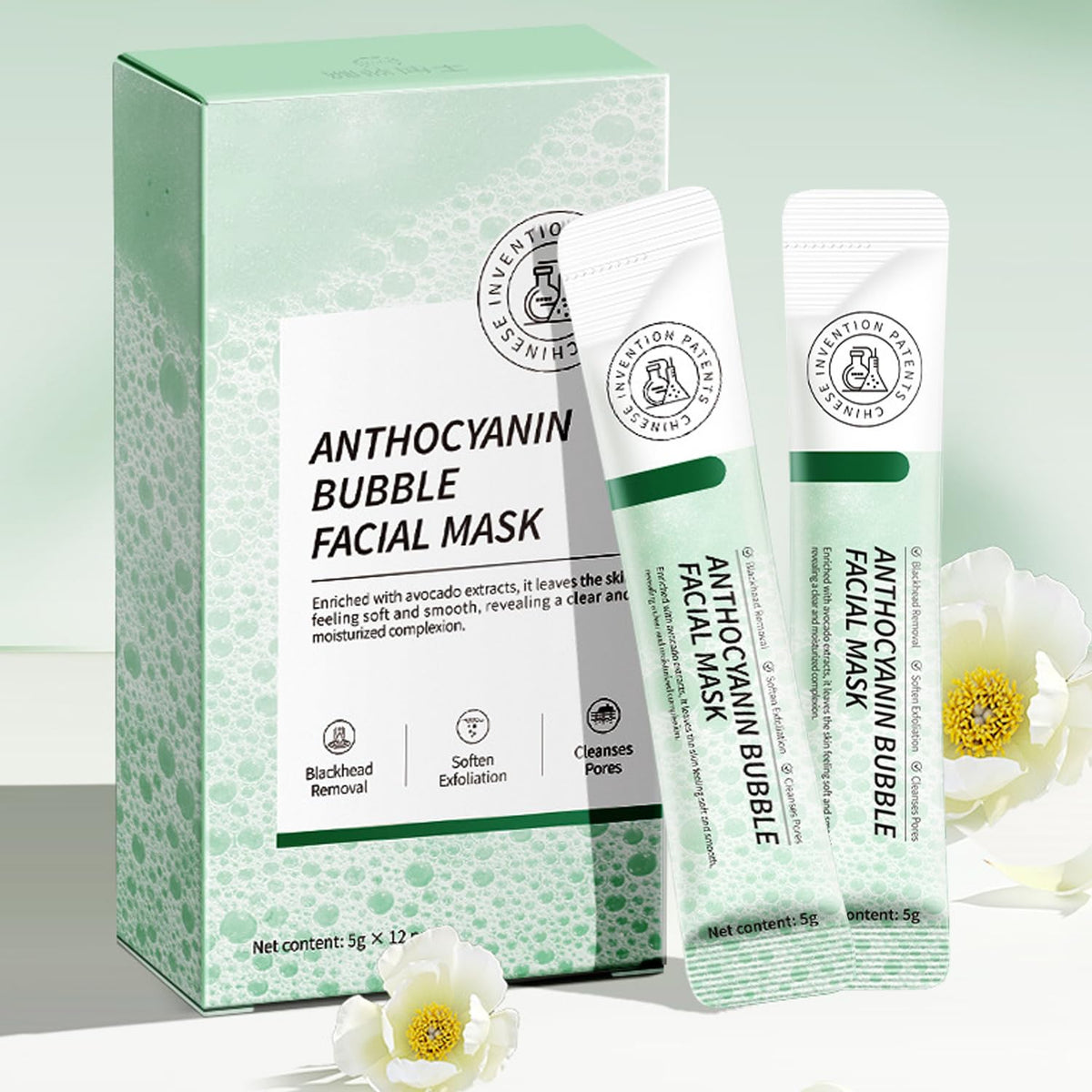 ERRECI Anthocyanin Bubble Face Mask with moisturizing foam for deep hydration.