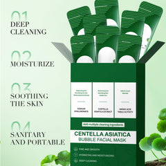 ERRECI Centella Asiatica Bubble Mask being applied to the face for cleansing and hydration.