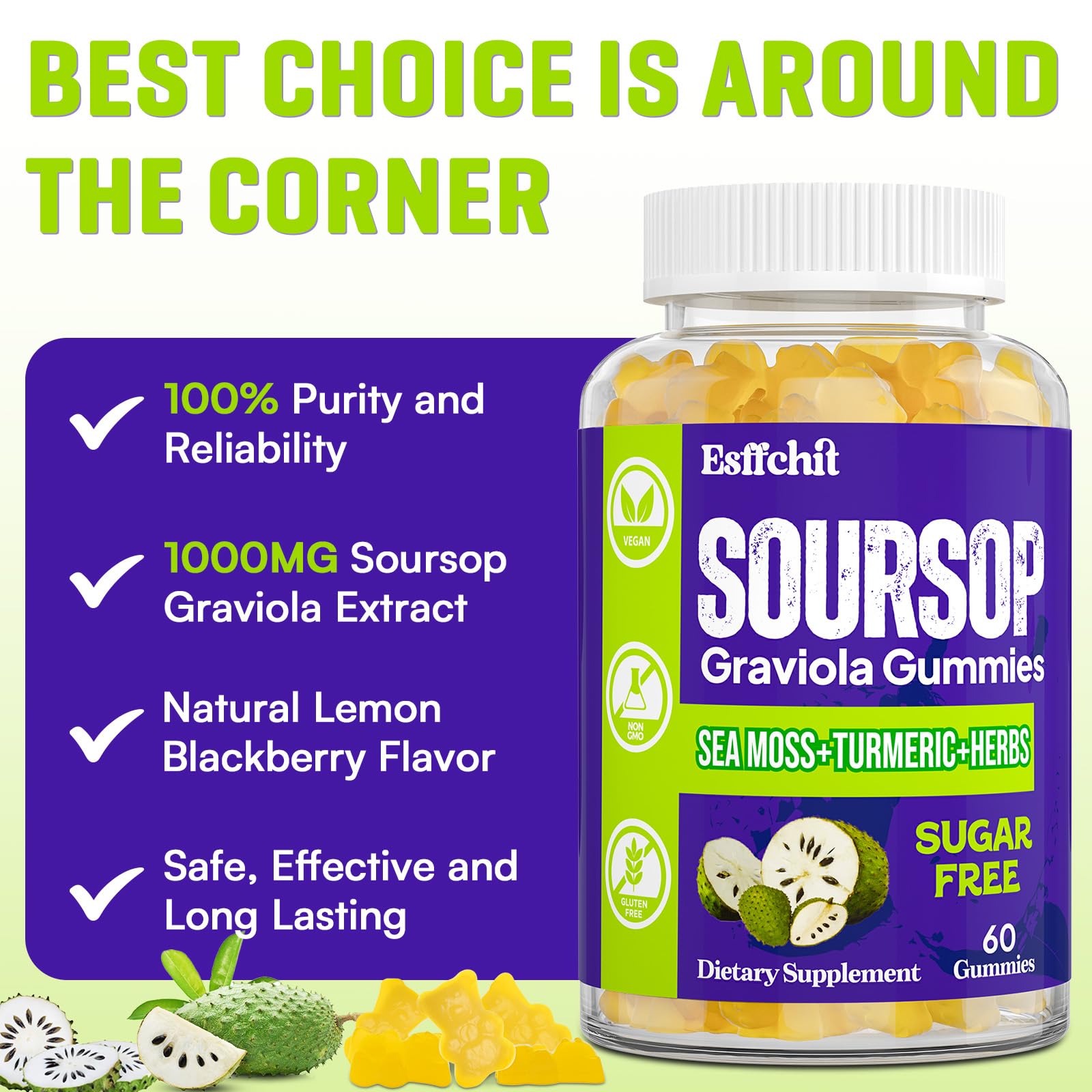 Esffchit Soursop Gummies bottle packaging