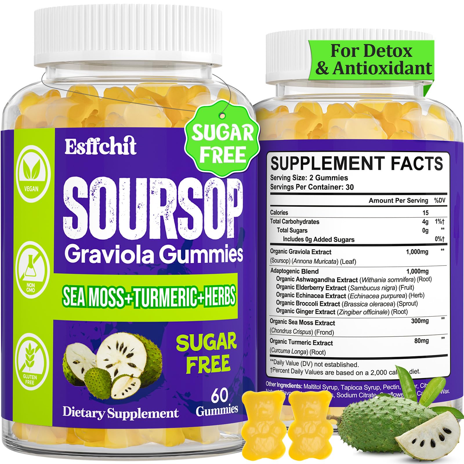 Esffchit Soursop Graviola Gummies bottle – 60 count