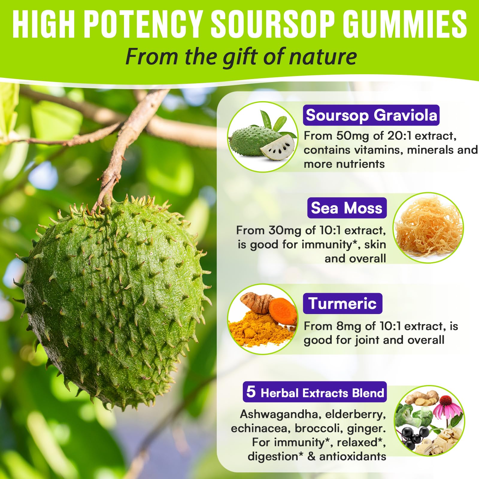 Ingredient panel of Esffchit Soursop Gummies