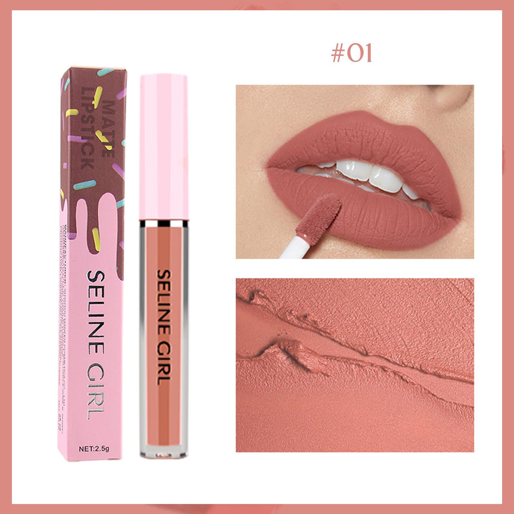 Eshioh Matte Lip Gloss hypoallergenic formula close-up emphasizes gentle lip care