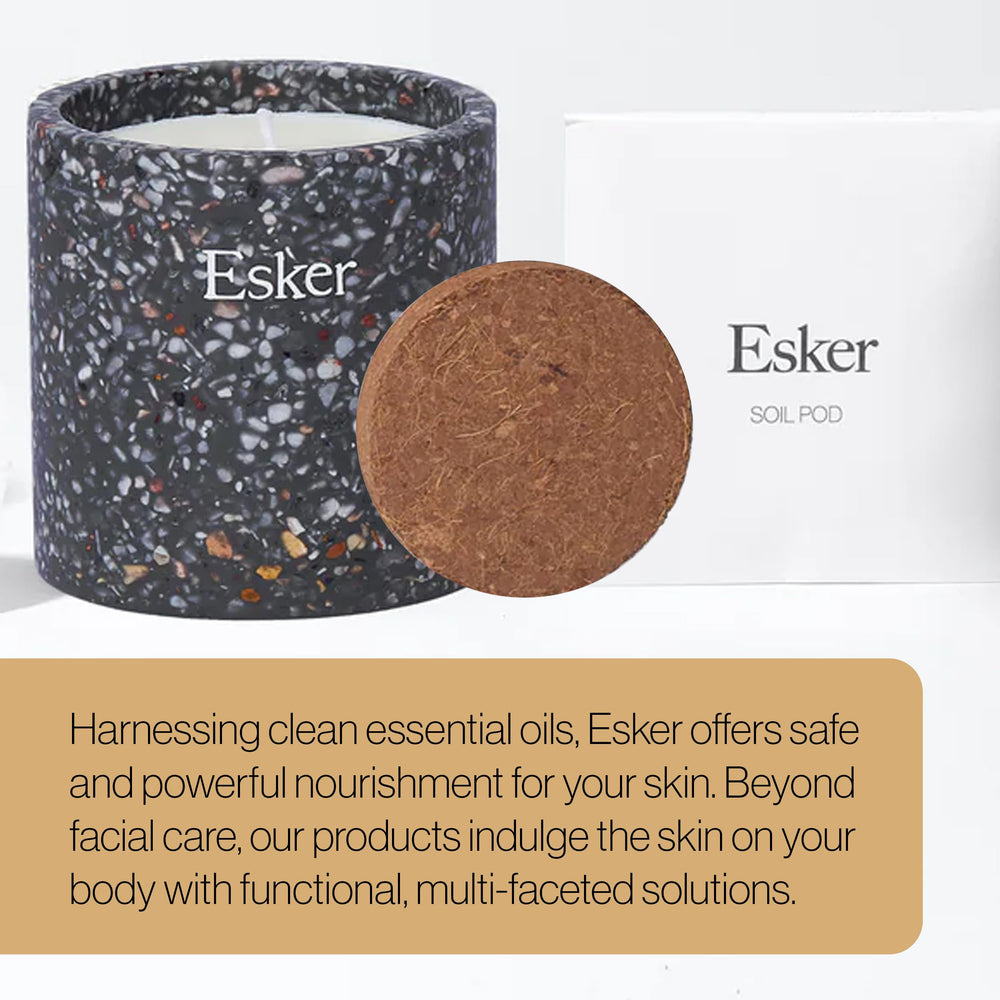 ESKER Travertine candle in reusable planter supports sustainability and décor