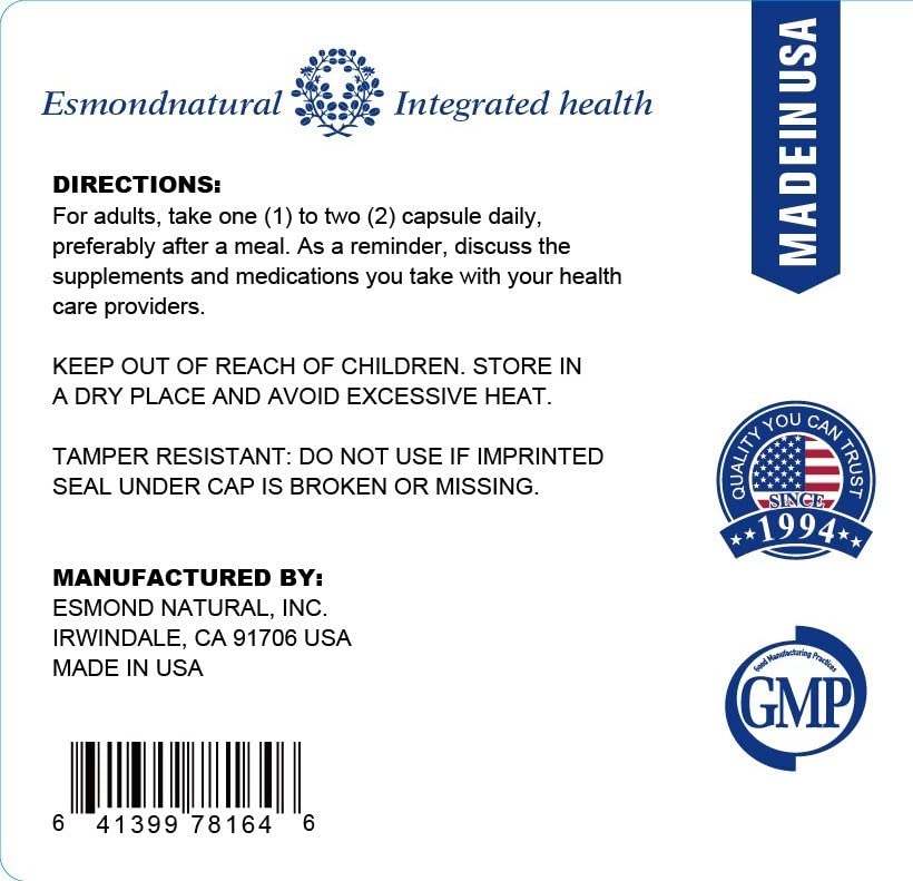Supplement facts panel for Esmond Natural 60 capsules