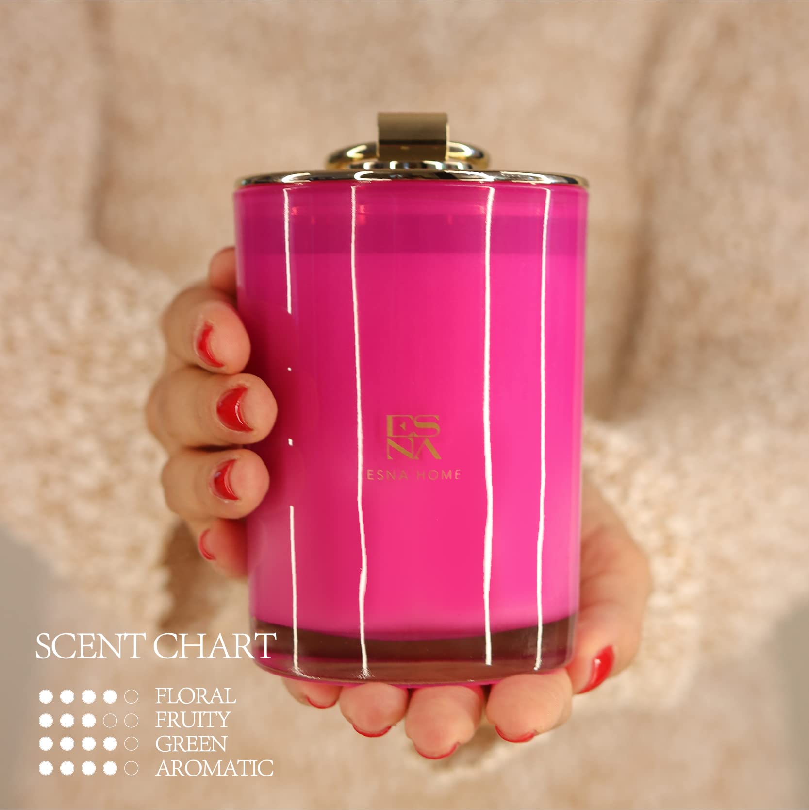 ESNA HOME lavender candle with gold lid; elegant décor and snuffing convenience