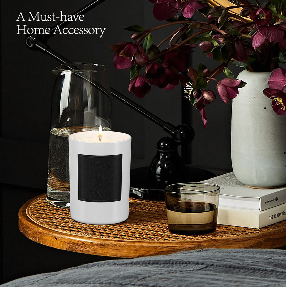 ESNA HOME lavender candle living room ambience with cozy decor.