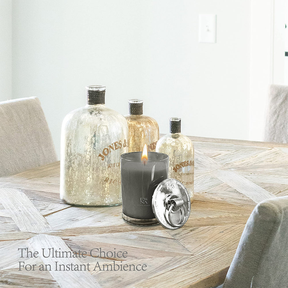 ESNA HOME candle on a shelf adds elegant decor touch.