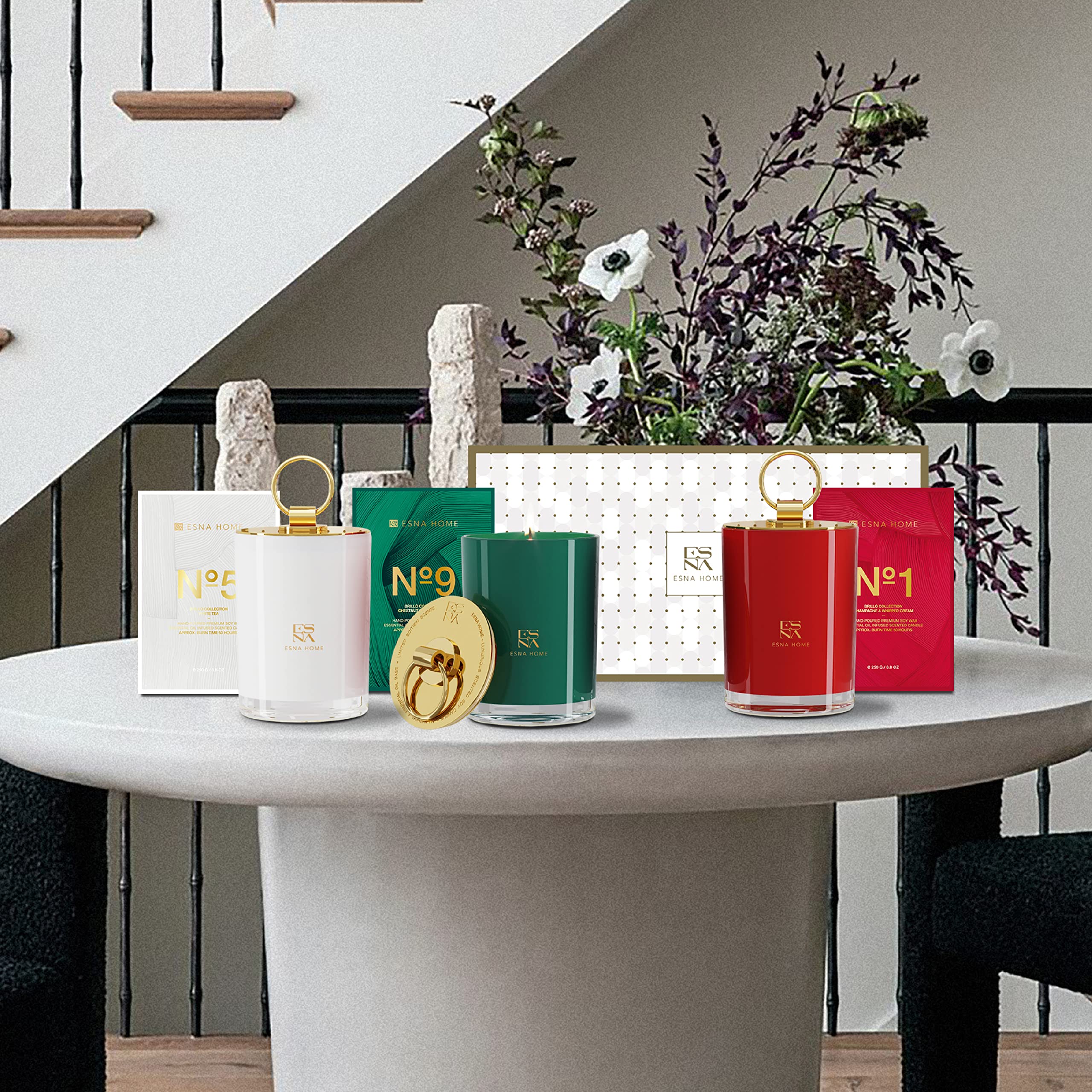 ESNA HOME premium candle trio elevates home decor and mood.