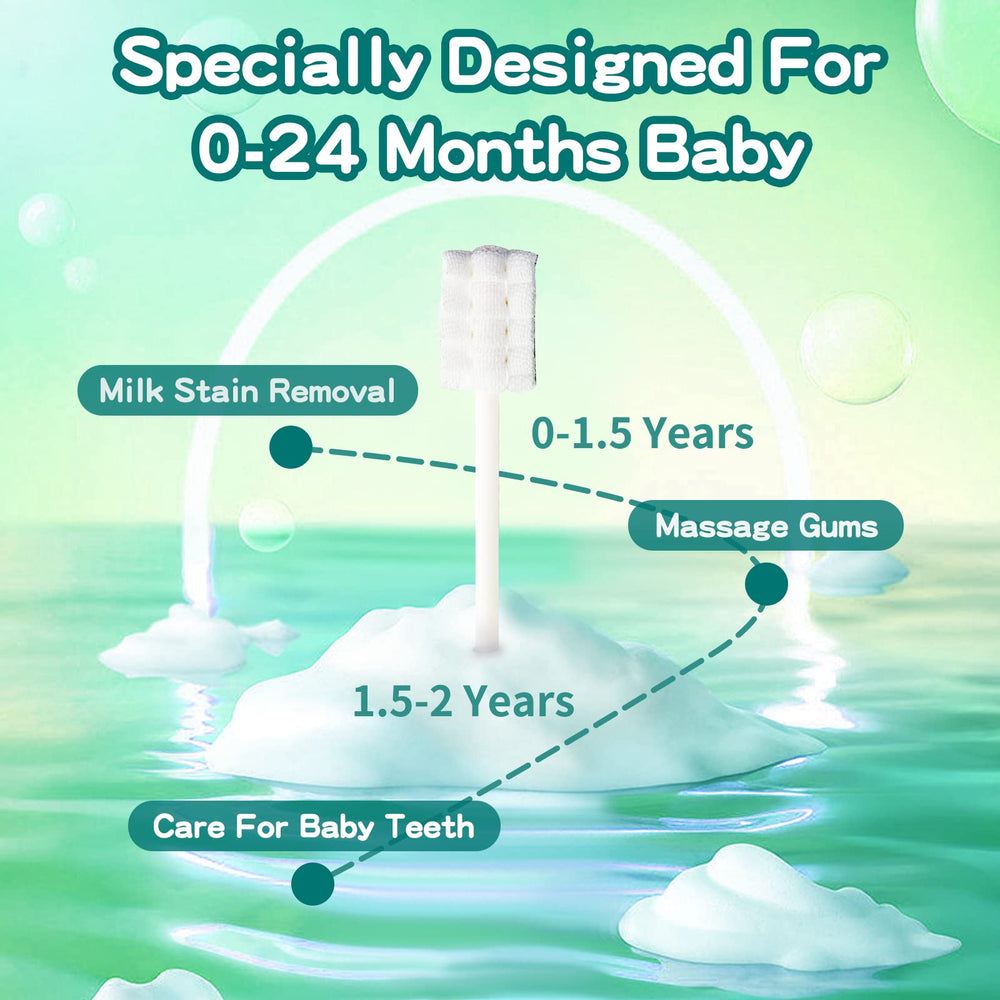Gauze-based cleaning head for baby toothbrushes in green