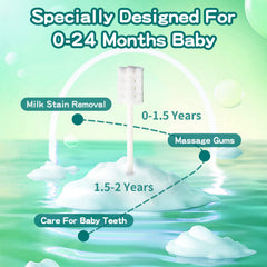 Gauze-based cleaning head for baby toothbrushes in green