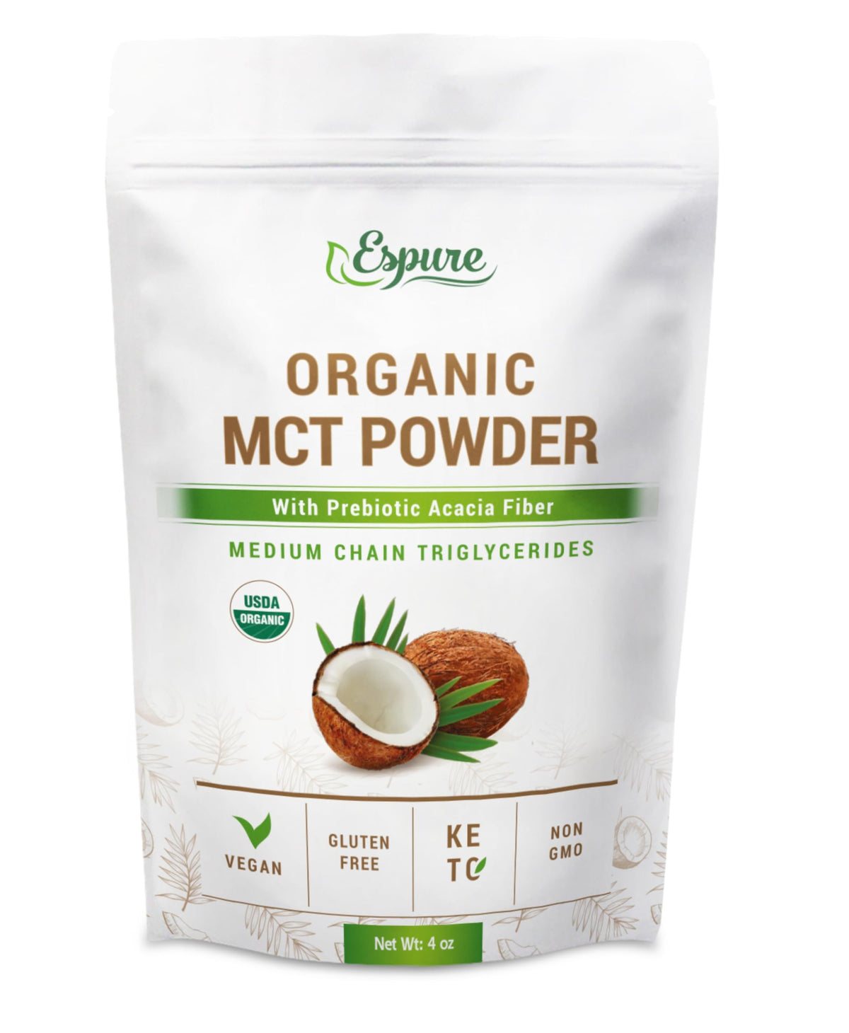 Espure Organic MCT Powder 4 oz package front view
