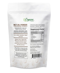 USDA Certified Organic MCT Powder label highlighting Acacia Fiber