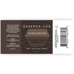 Sandalwood essential oil shown ready for diffuser, shower, or bath use