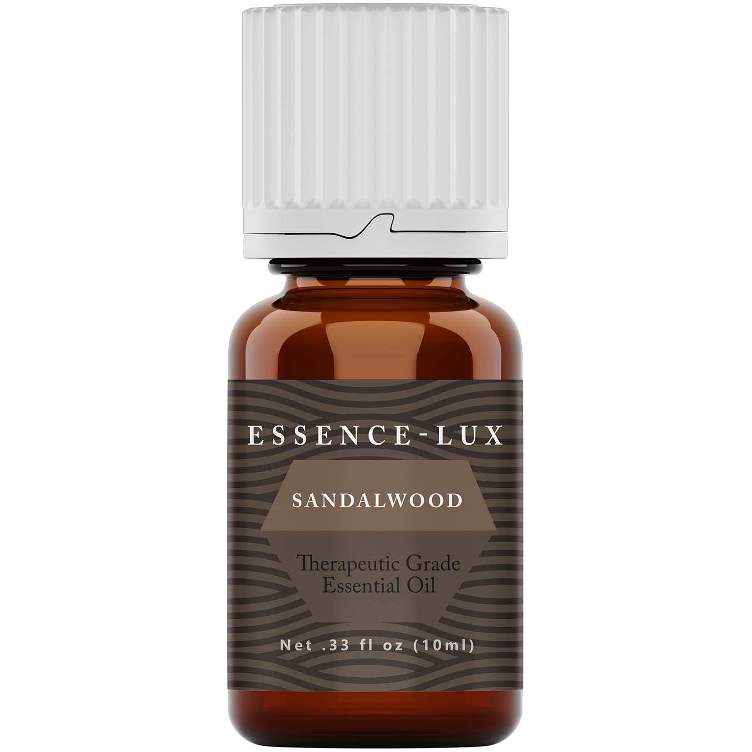 Amber glass bottle containing Essence-Lux Sandalwood Essential Oil (10ml)