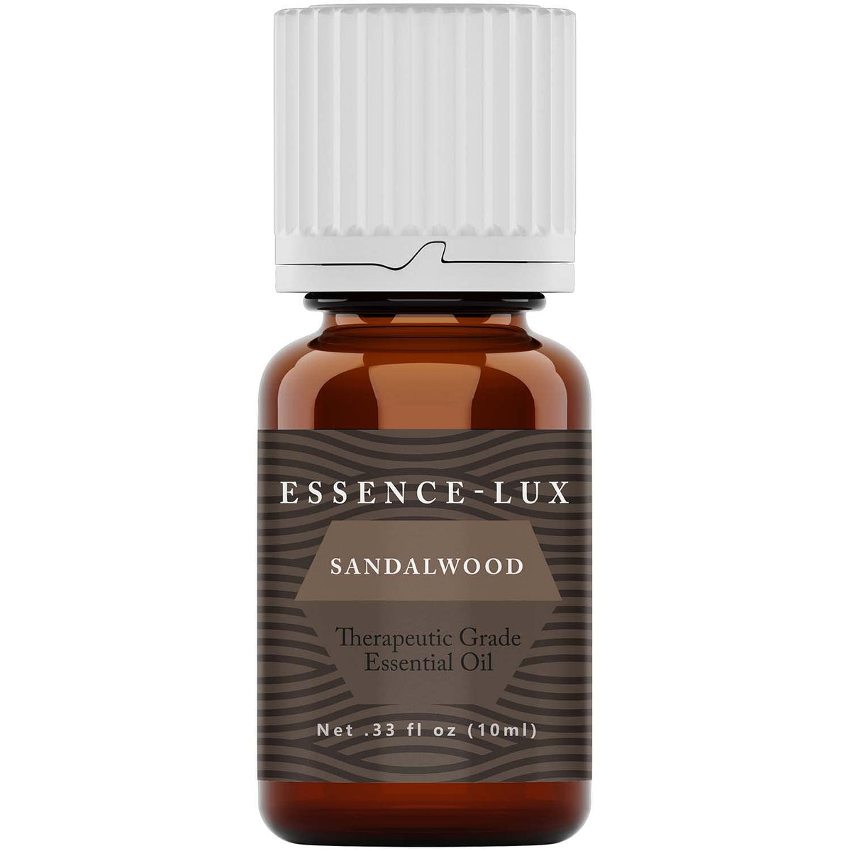 Amber glass bottle containing Essence-Lux Sandalwood Essential Oil (10ml)