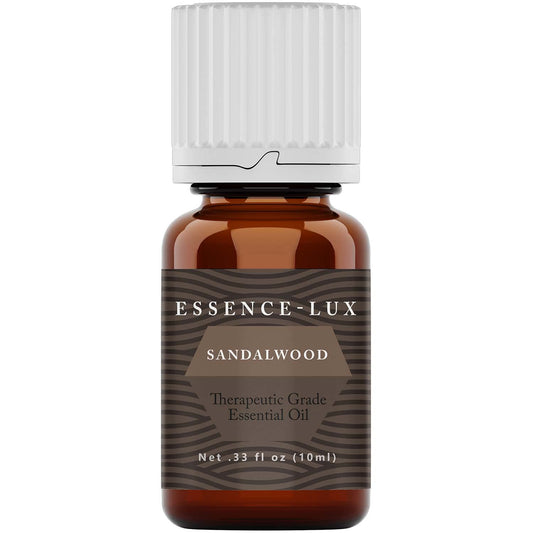 Amber glass bottle containing Essence-Lux Sandalwood Essential Oil (10ml)