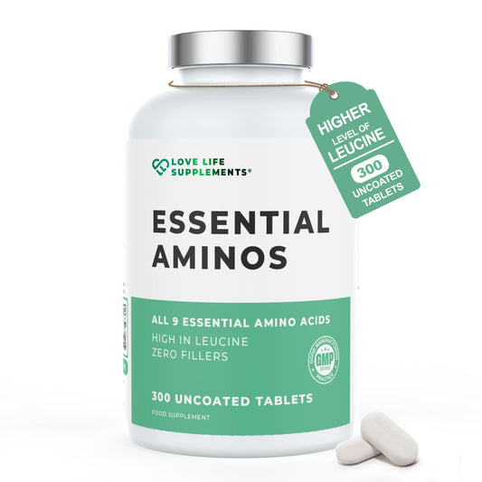 Front view of Essential Amino Acids bottle showing 300 tablets