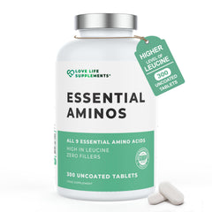 Front view of Essential Amino Acids bottle showing 300 tablets