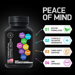 Supplement facts label for Essential Amino Acids Complex