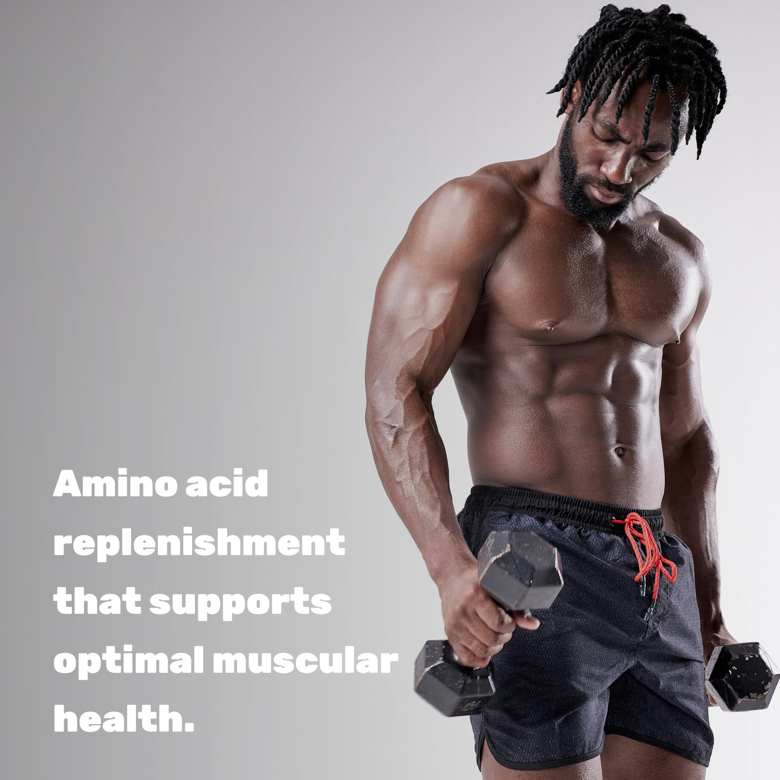 Unflavored essential amino acids supplement bottle on white background