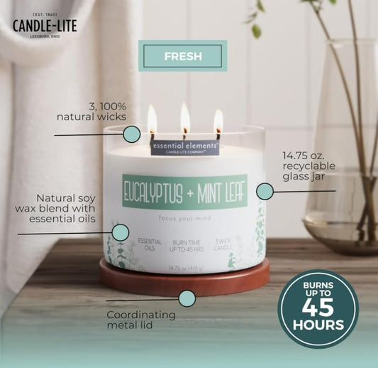 Side view showing three cotton wicks and white soy wax