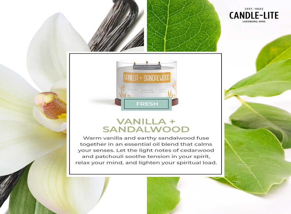 Vanilla & Sandalwood candle burning in a cozy room