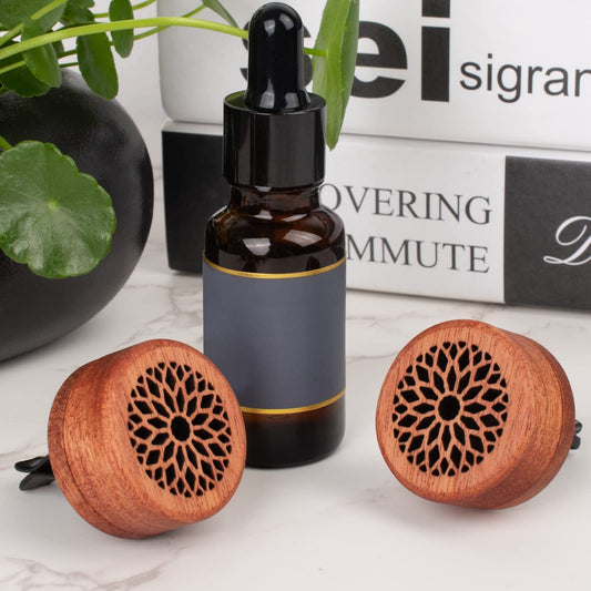 Close-up of rosewood grain and lava stones in diffuser