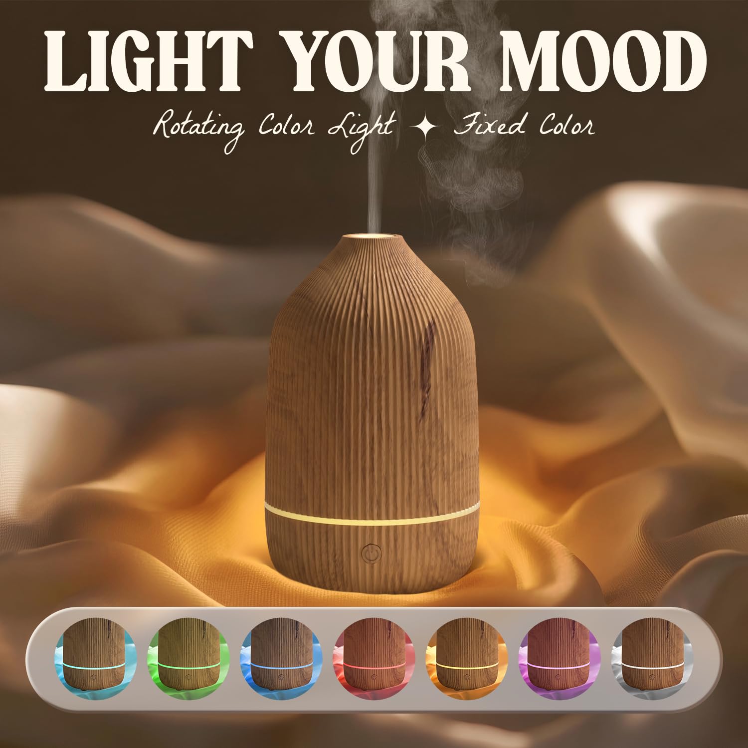Essential oil diffuser with LED lights illuminated