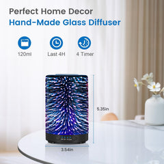 Close-up of glass diffuser showing 3D fireworks design
