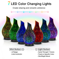 Diffuser displaying 4 timer settings and waterless auto shut-off