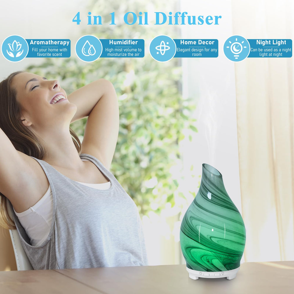 Diffuser operating with mist output on a nightstand