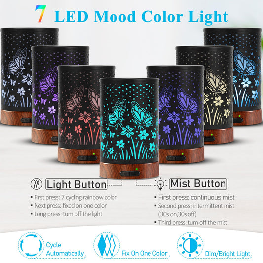Essential oil diffuser with 7-color LED lights