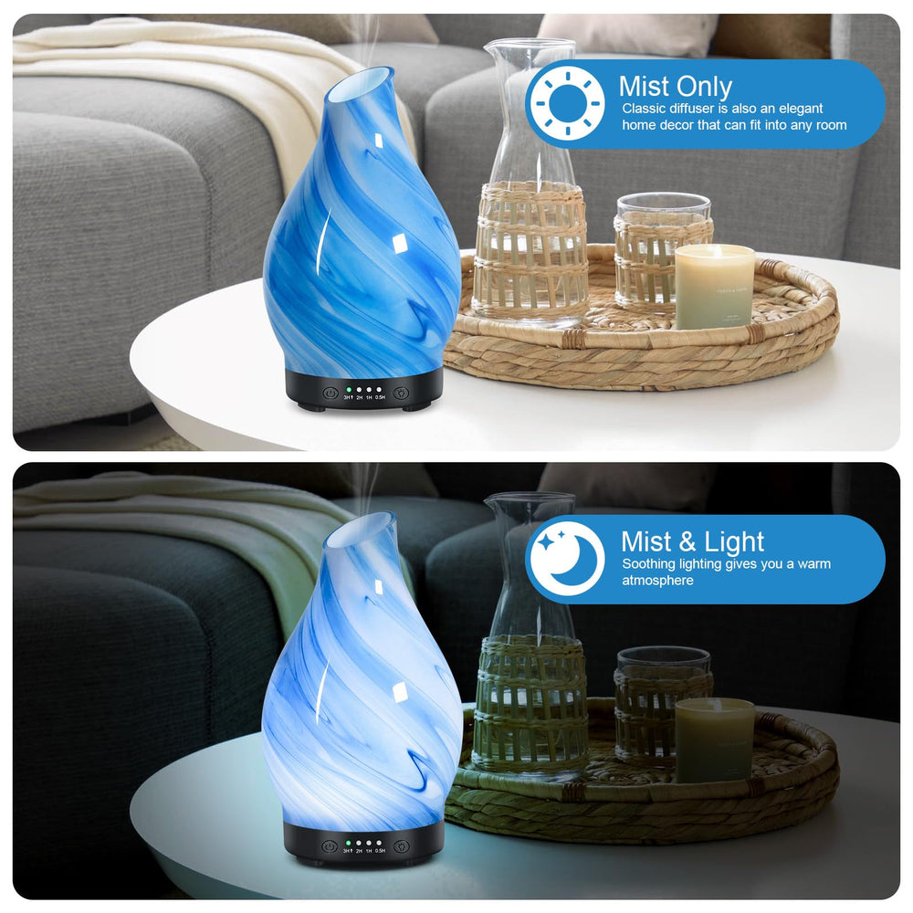 Diffuser displaying 4 timer settings: 0.5H, 1H, 2H, continuous