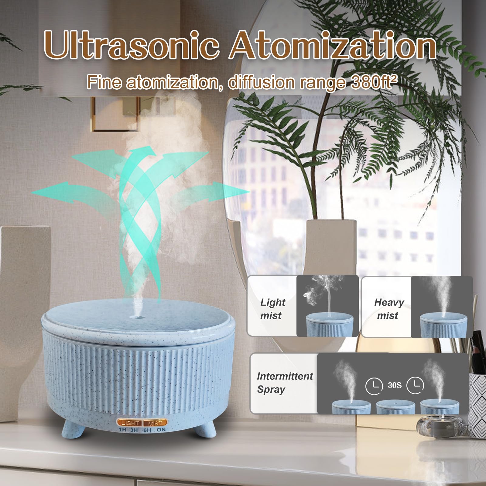 Aromatherapy diffuser showing 3 mist modes