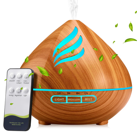 Essential oil diffuser 500ml with remote control and 14-color LED lights