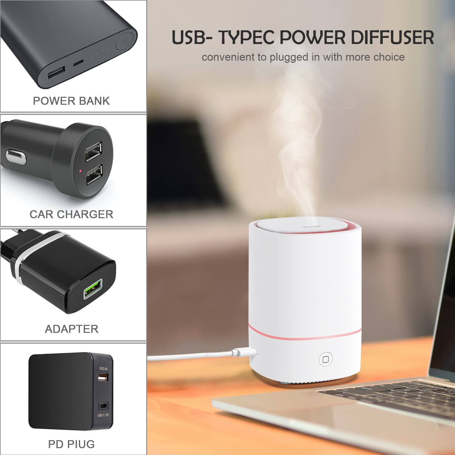 Essential oil diffuser showing 7-color RGB LED lights