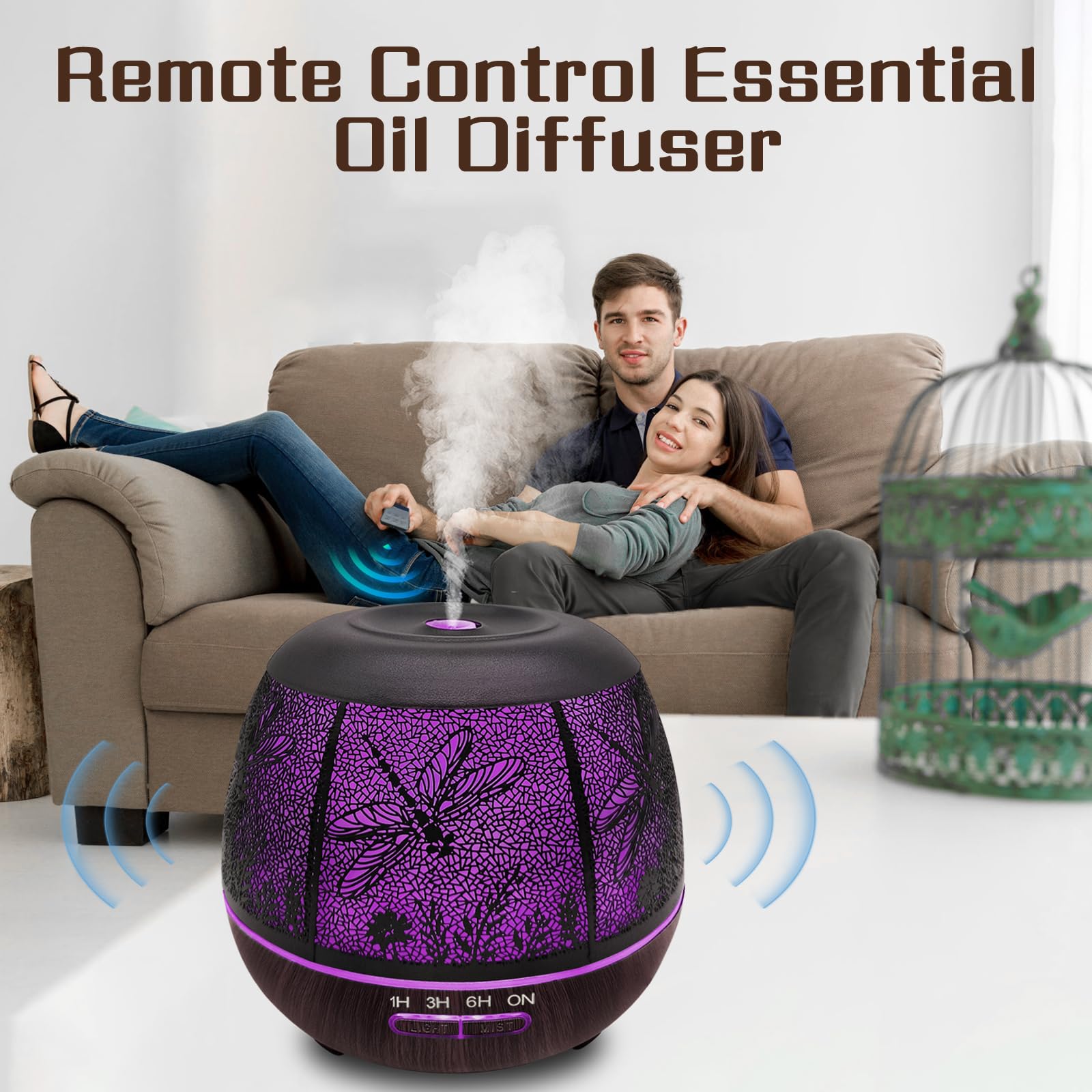 Metal dragonfly design diffuser with ambient lights