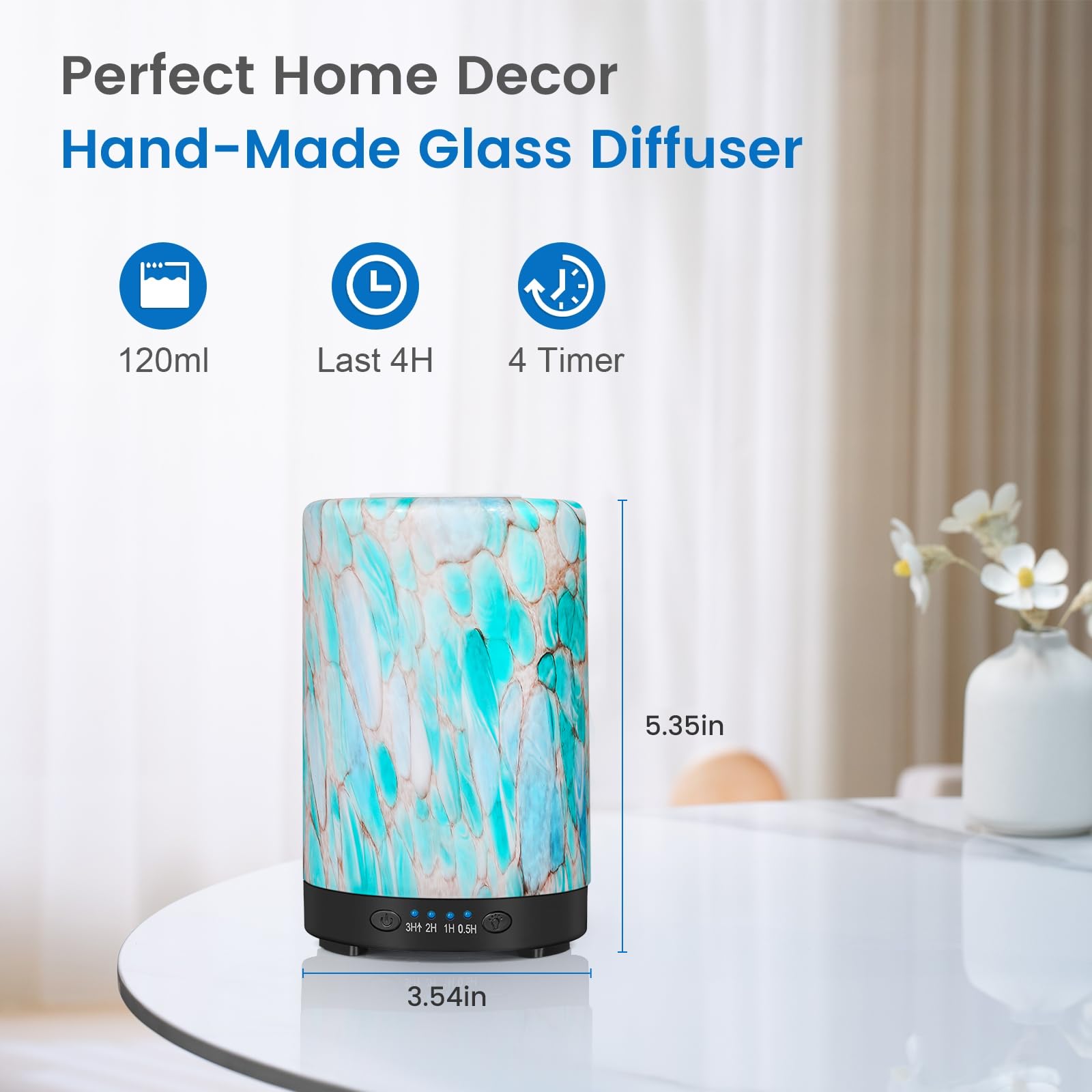 120 ml glass aromatherapy diffuser with auto shut-off
