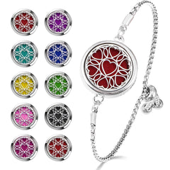 Close-up of essential oil diffuser bracelet locket in stainless steel