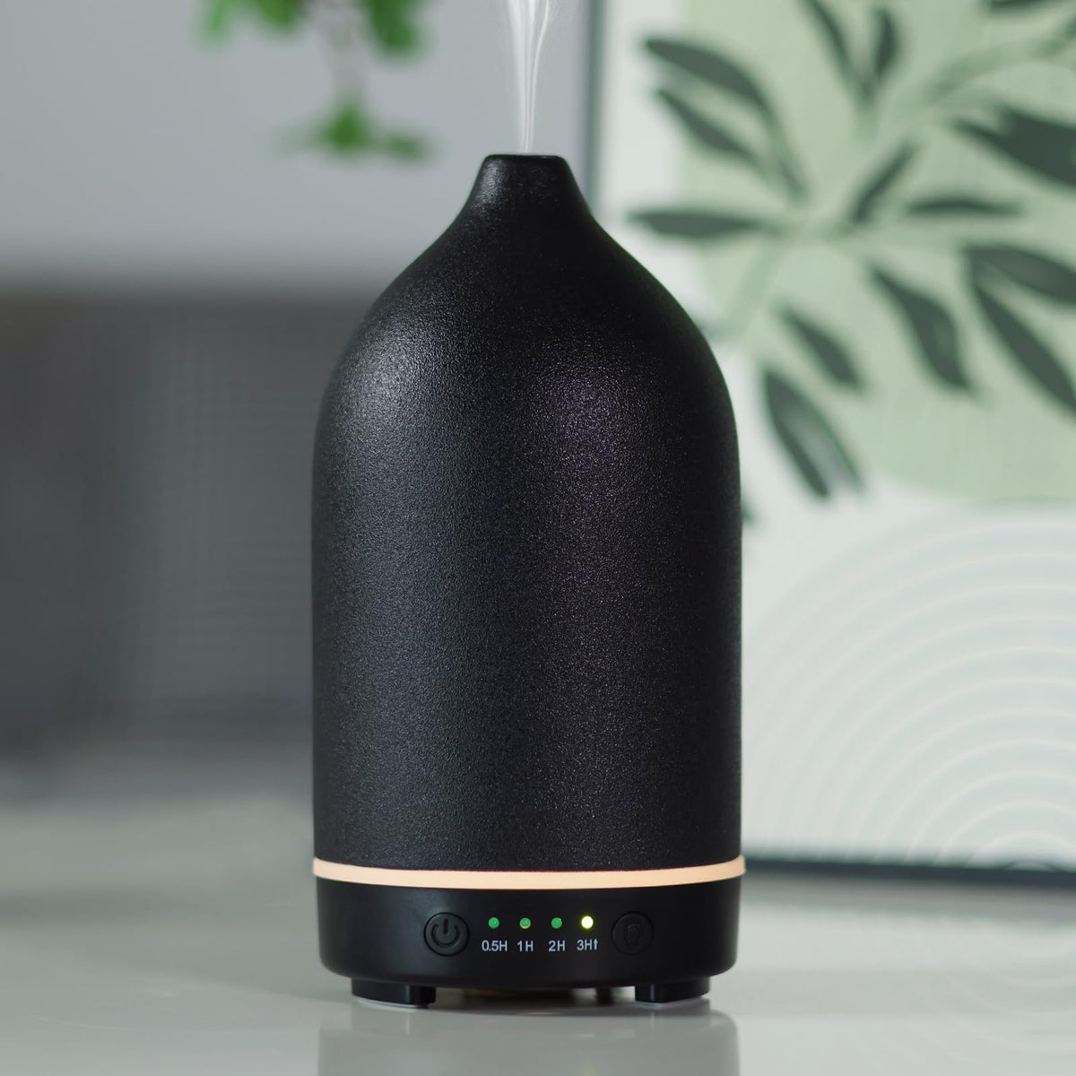 Black ceramic essential oil diffuser front view