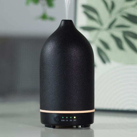 Black ceramic essential oil diffuser front view