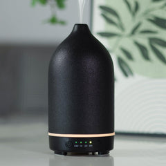 Black ceramic essential oil diffuser front view