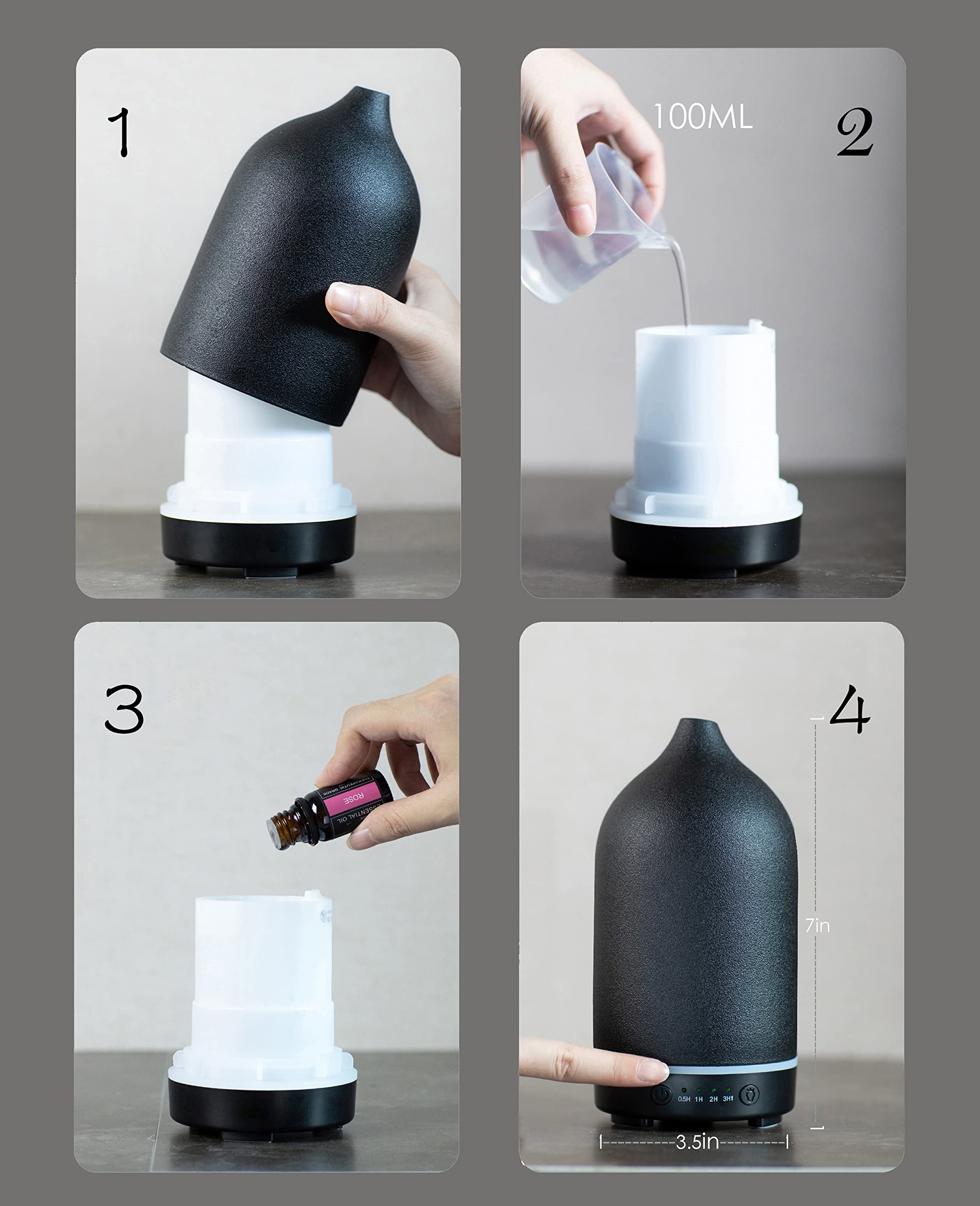 Full view of essential oil diffuser with 9-color ambient mood light