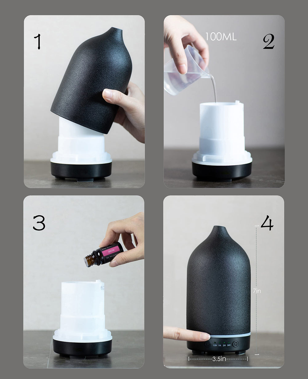 Full view of essential oil diffuser with 9-color ambient mood light