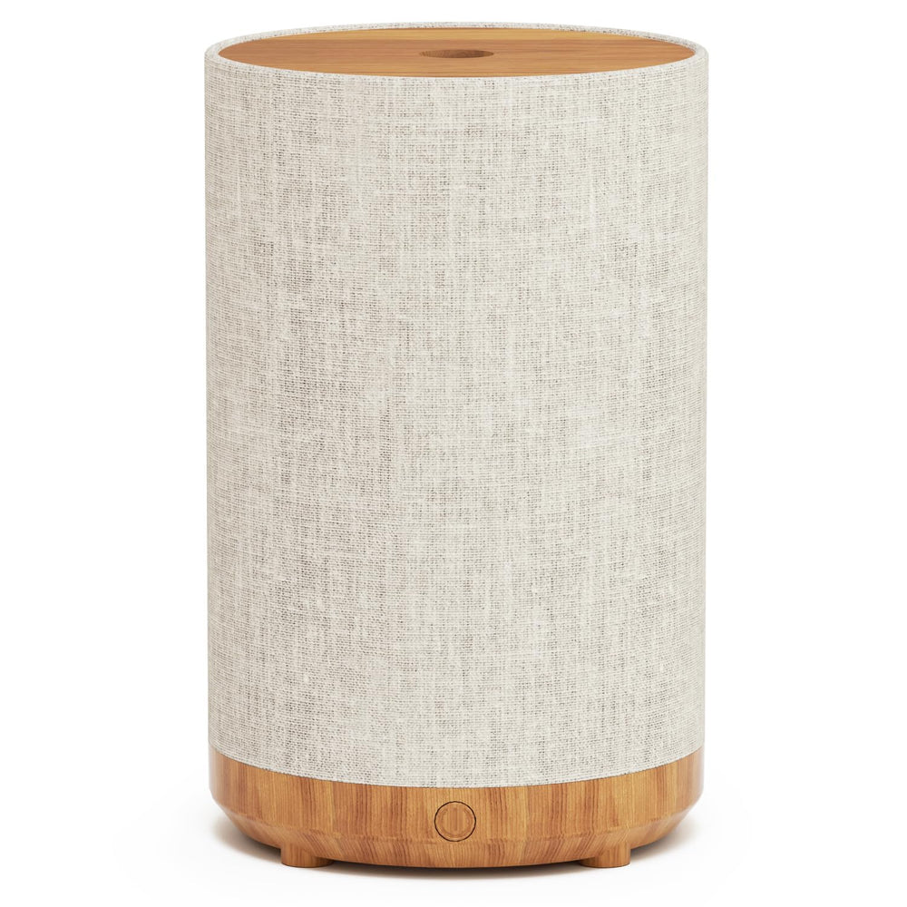 SNOWSEN 120ml essential oil diffuser with fabric cover and wood grain base.