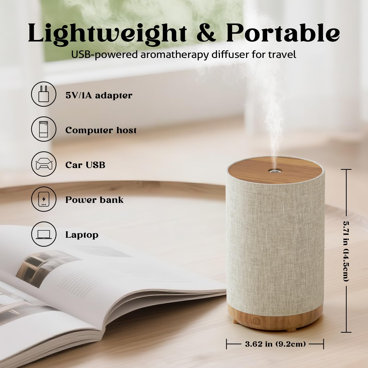 Diffuser displaying one of eight LED color options.